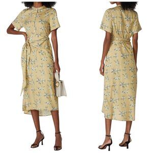 Caara Lucca Floral Midi Dress Yellow Button Front Belted Size 2
